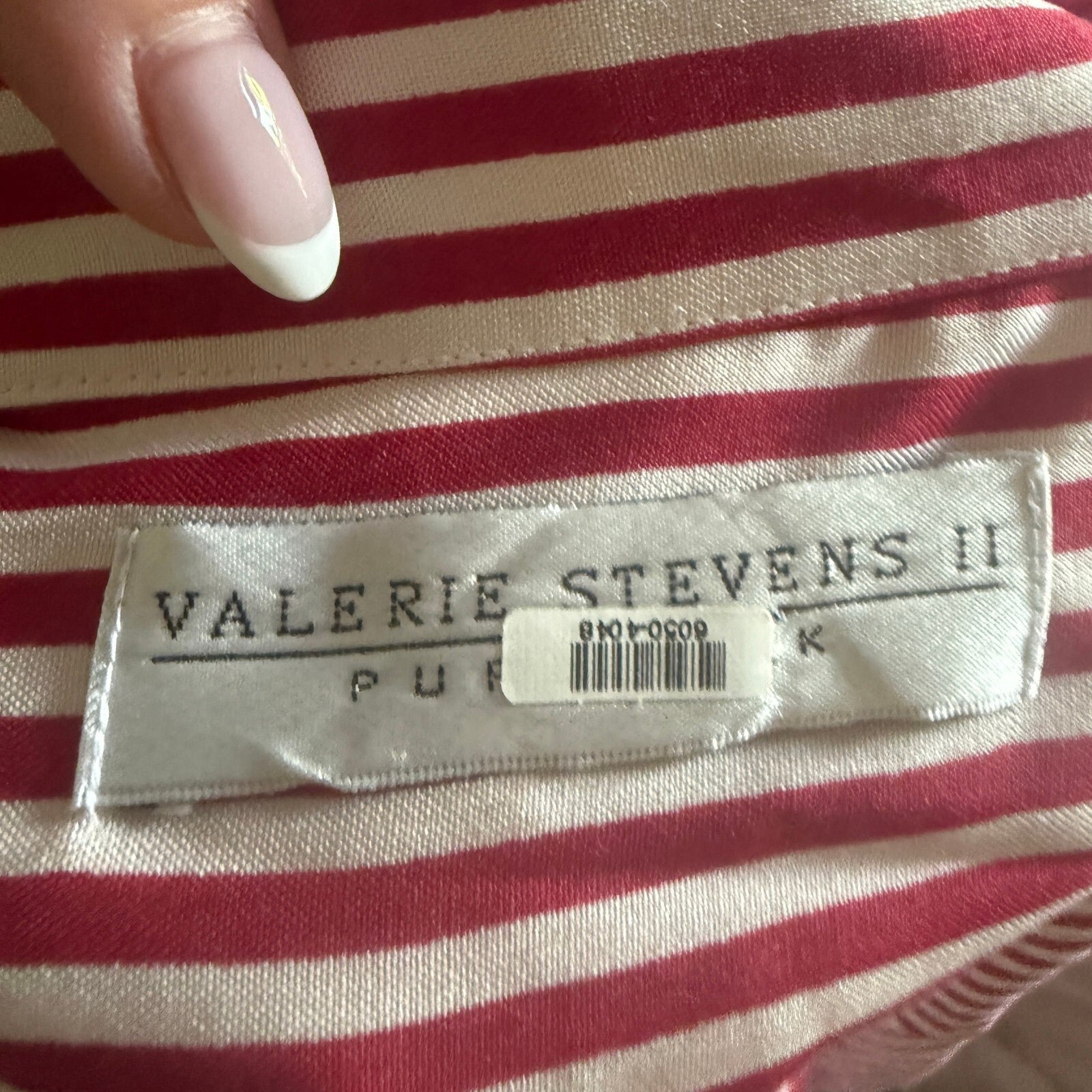 Valerie Stevens II Women's Red and White Vertical Stripe Silk Blouse Size 18W
