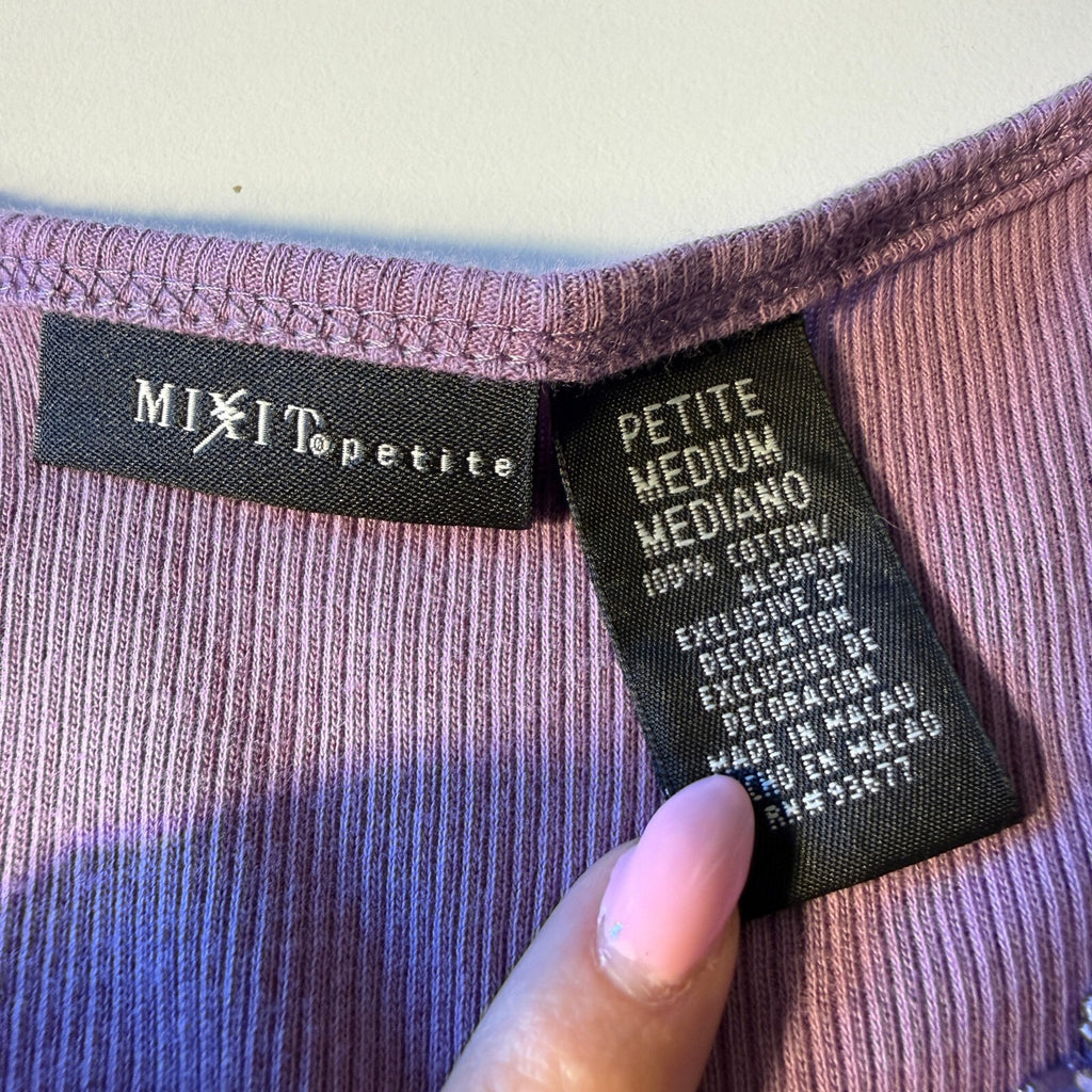 Mixit Petite Purple Ribbed Tank Top Crochet Lace Applique Sequins Y2K Boho Sz M