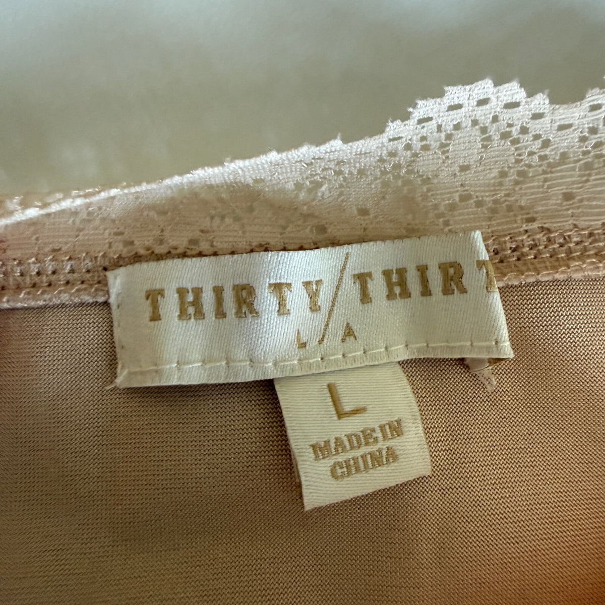 Satin Lace Trim Cami Halter Top Champagne Tie Detail Thirty Thirty LA Size Large