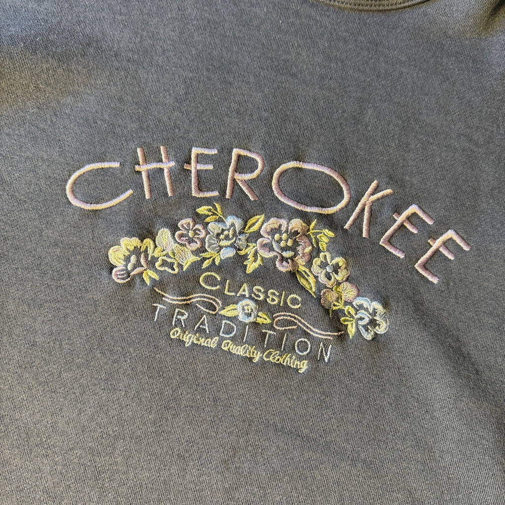 Vtg 90s Cherokee Cozy Floral Fisherman Embroidered Crewneck Sweatshirt Grandma