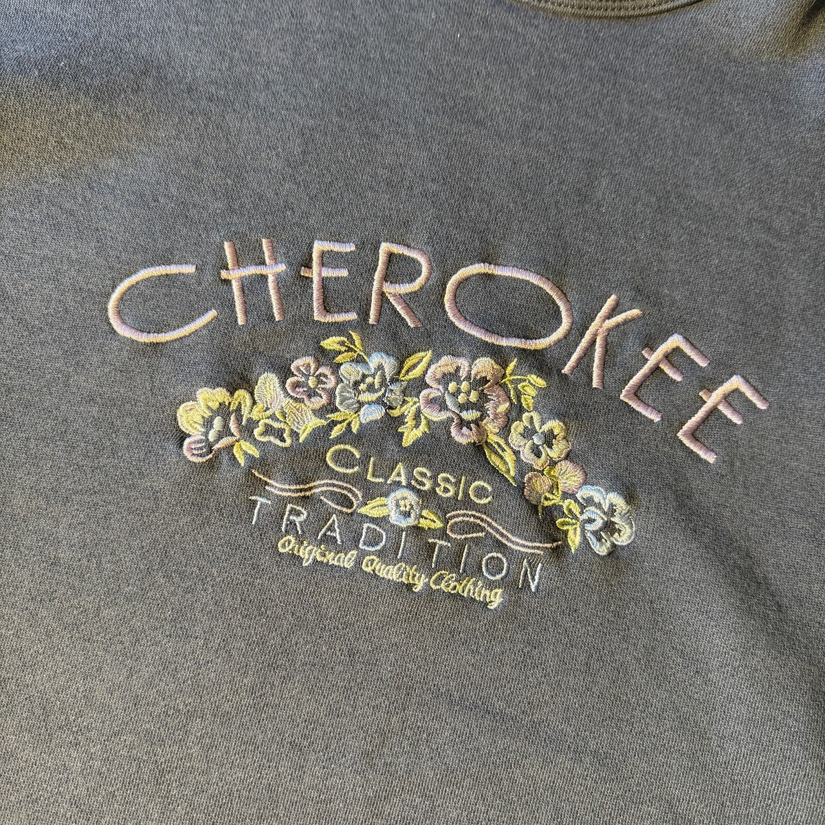 Vtg 90s Cherokee Cozy Floral Fisherman Embroidered Crewneck Sweatshirt Grandma