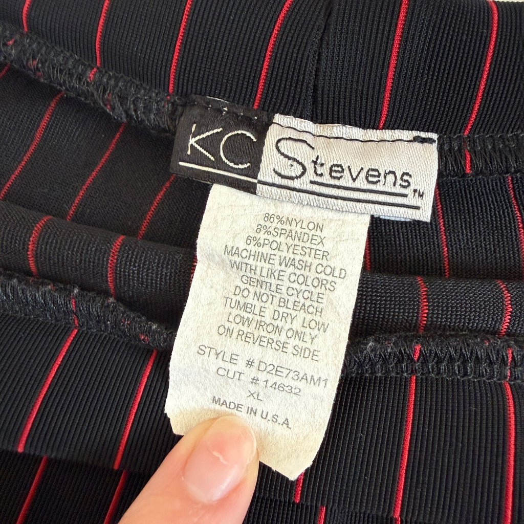 KC Stevens Women's XL Black Pants with Red Pinstripes Stretch Waistband