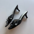 Chinese Laundry Eyelet Bow Detail Black Women's Kitten Heels Size 9W 2 1/2" Heel