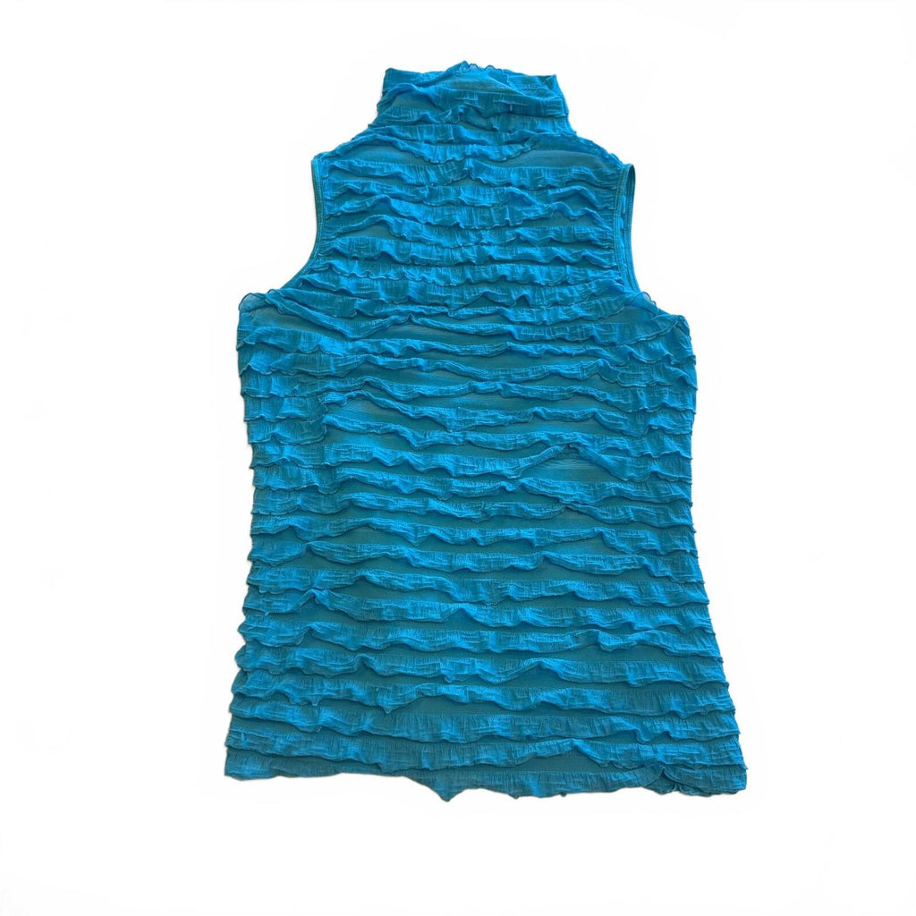 Cocomo Bright Blue Ruffled Frilly Mermaid Core Mock Neck Sleeveless Top Fairy