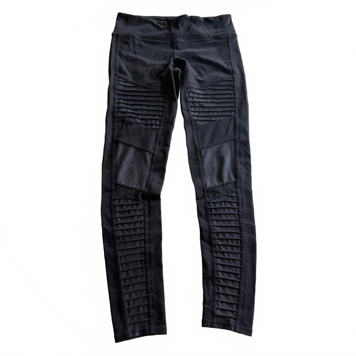 Alo Yoga High Waist Black Moto Leggings Ribbed Panel Black Women's XS