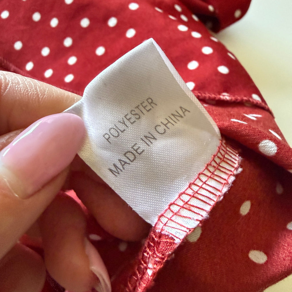 Princess Polly Red Polka Dot Frilly Ruffled Hem Wrap Detail Mini Dress Size 8