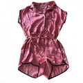 Victoria's Secret Satin Logo Printed Pajama Romper Sz S Pink Belted