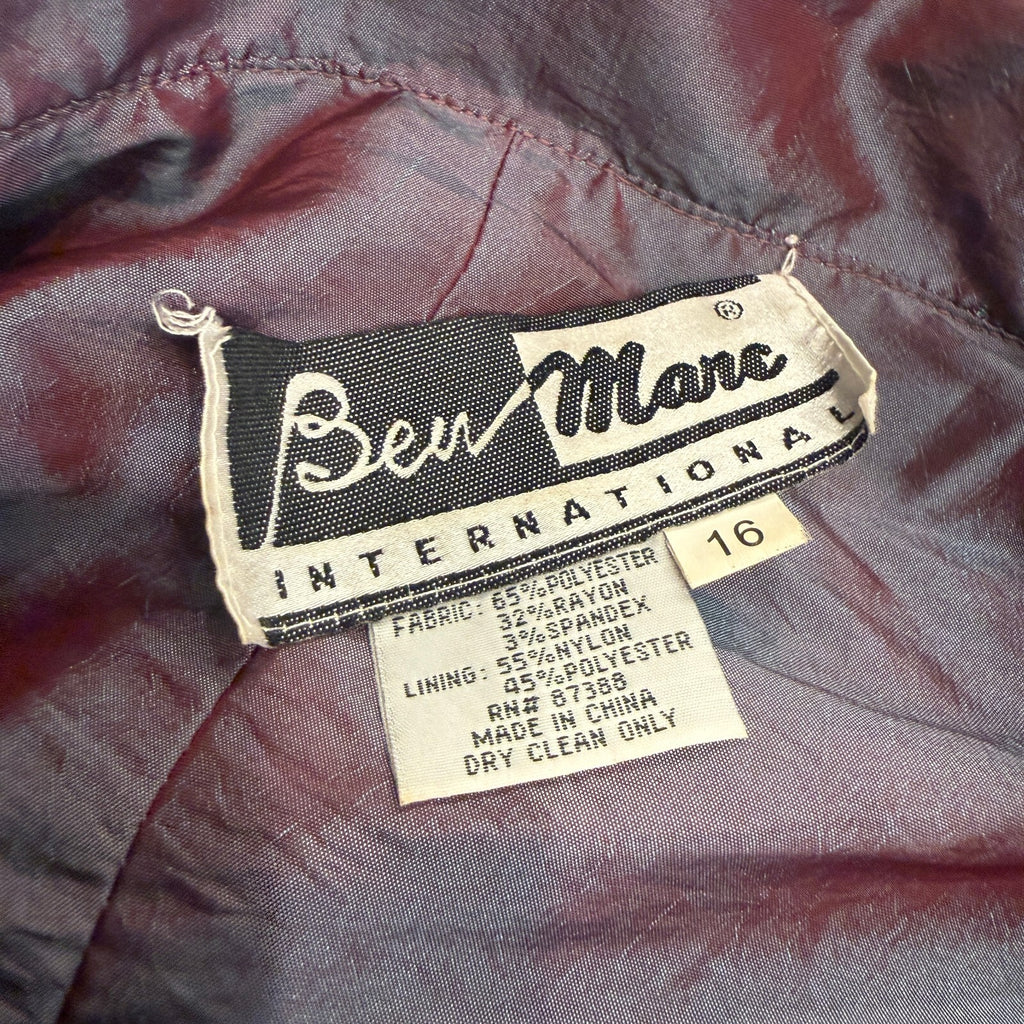 Vintage Ben Marc International Plaid Cape Back Blazer Purple Satin Collar Sz 16