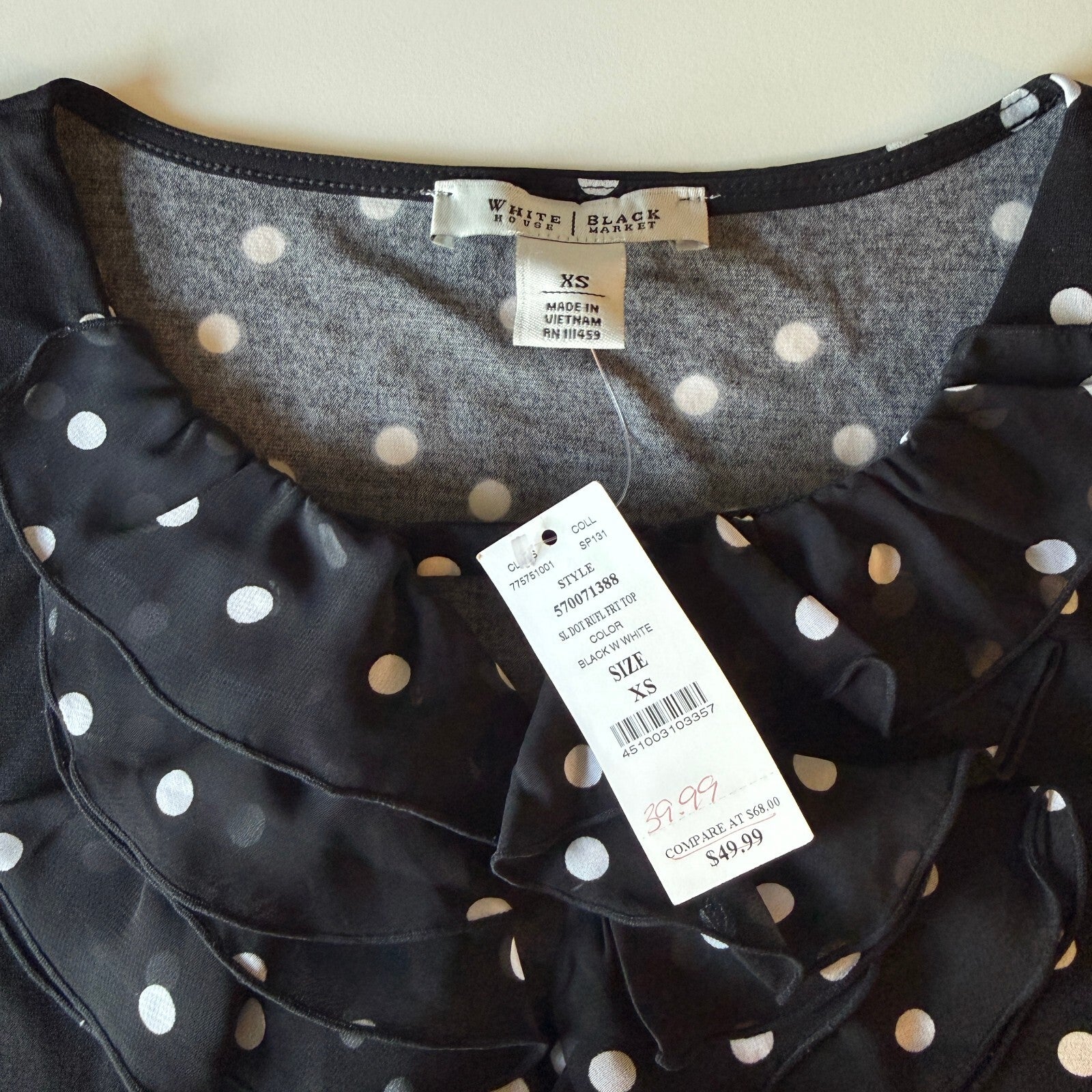 WHBM Polka Dot Ruffled Tank Top Women's XS New with Tags Back to School, Office