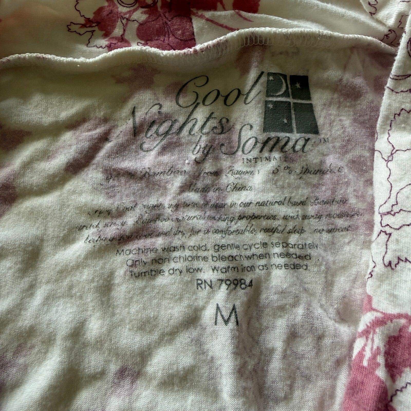 Cool Nights by Soma Floral Print V-Neck Short Sleeve Top Size M