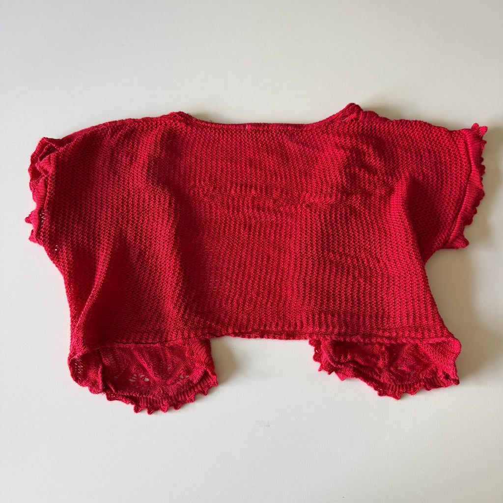 Notations Red Crochet Knit Bolero Shrug Cardigan Boho Fairycore Grandmacore L