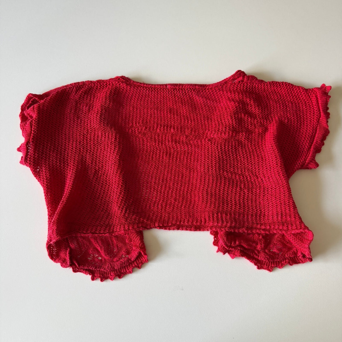 Notations Red Crochet Knit Bolero Shrug Cardigan Boho Fairycore Grandmacore L