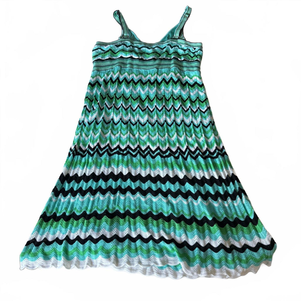 7th Ave New York & Co Chevron Printed Green Knit Midi Dress Women's Sz Large