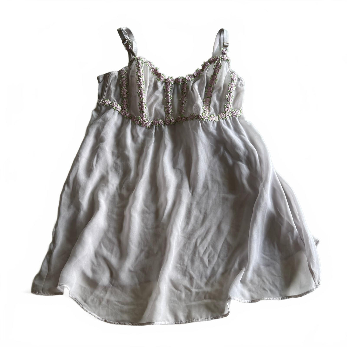 Fairycore Sheer Floral Embroidered Cami Babydoll Top Blush Pink Vtg Balletcore