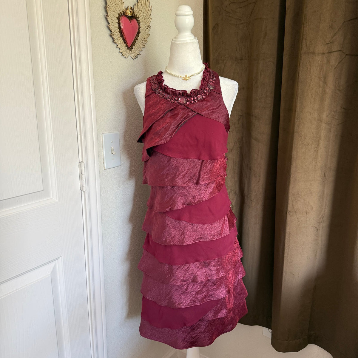 S.L. Fashions Vintage Ruffled Detail Beaded Cocktail Dress Sz 6