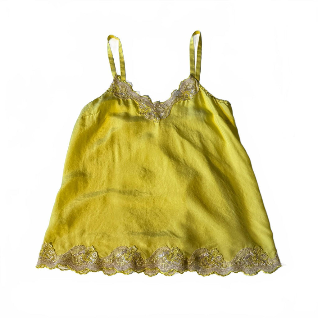 Express Silk Cami Top Bella Swan Banana Yellow Lace Trim Y2K Fairycore Sz Small