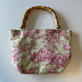 Pink and Yellow Toile de Jouy Bamboo Handle Purse Unique Fabric Accessory