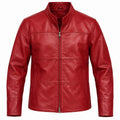 thriftalina Vintage Y2K Cherry Red Genuine Leather Moto Jacket Double Zip