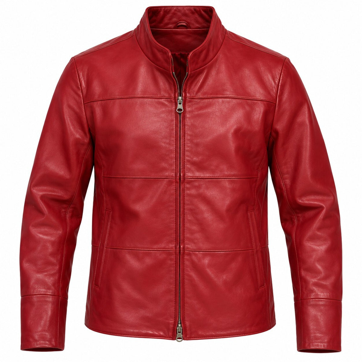 thriftalina Vintage Y2K Cherry Red Genuine Leather Moto Jacket Double Zip