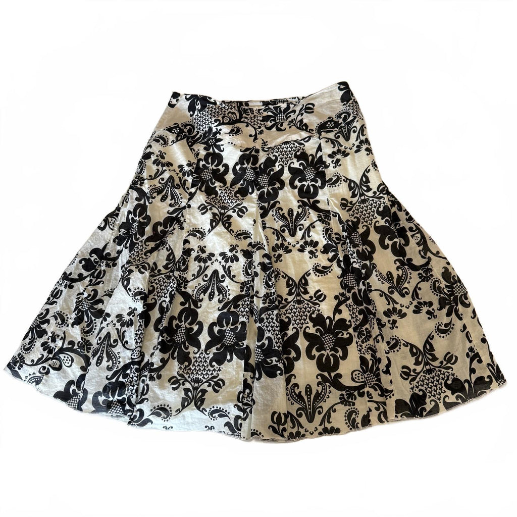 Apt. 9 Women's Black and White Floral Damask A-Line Skirt Size 4 100% Cotton