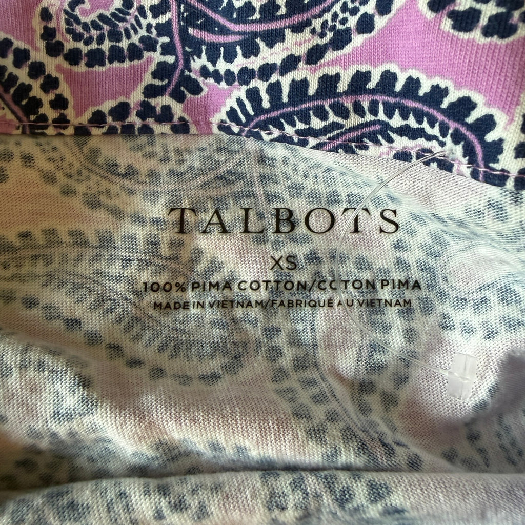 Talbots Pima Cotton Purple Navy Paisley Print Short Sleeve Top Size XS