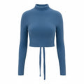 thriftalina iets Frans Mohair Cropped Sweater Tie Back Mock Neck Blue