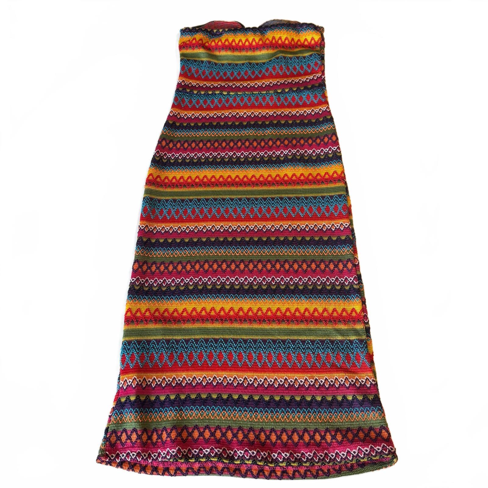 Women's Knit Colorful Strapless Striped Dress SHEIN Size Medium
