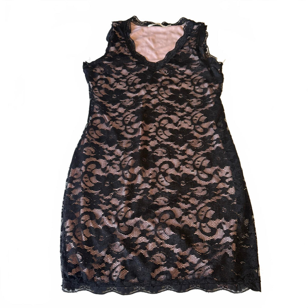 Liberty Love Y2K Black Lace Blush Bodycon Mini Dress Romantic Goth Large