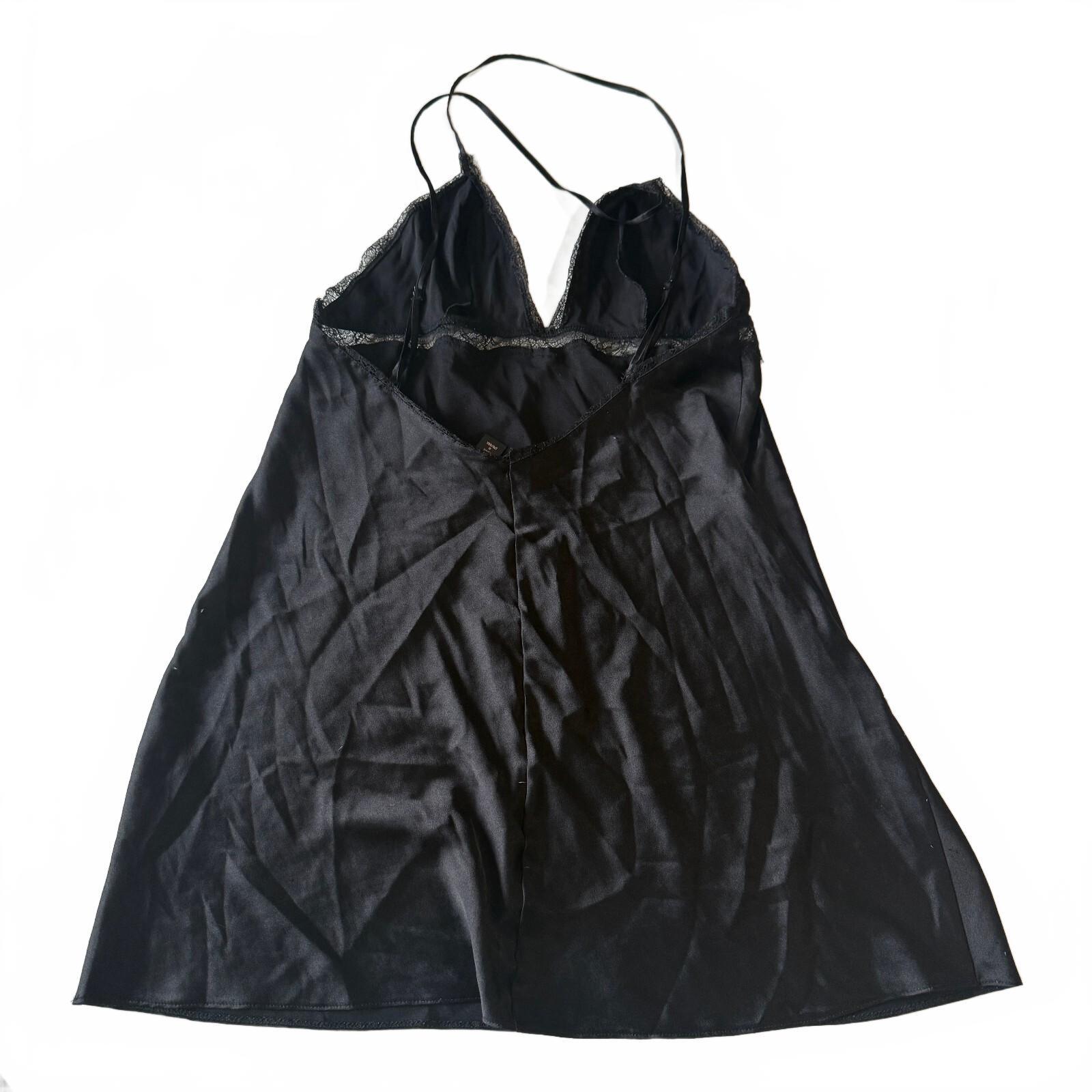 Victoria's Secret Black Satin Slip Dress with Lace Trim, Size Medium