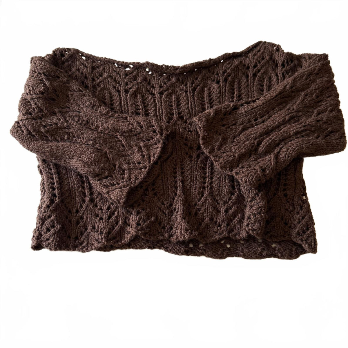 Handmade Brown Open Knit Lace Crop Sweater Slouchy Cozy Boho Cottagecore O/S