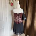 Romantic Sheer Lace Coquette Women's Strapless Grey Bandit Crop Top Size Large