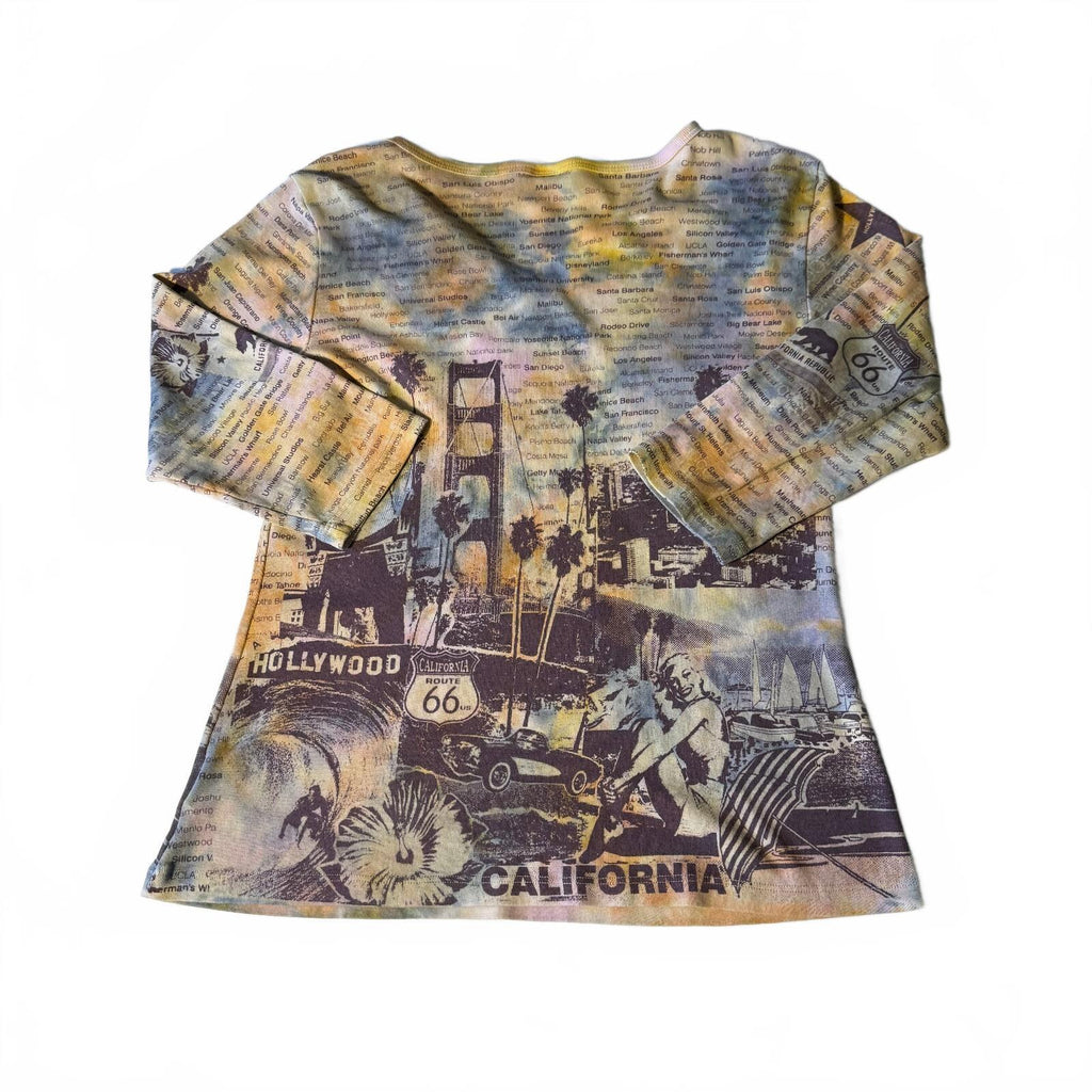 Y2K Glima California Baby Tee Rare Hollywood Route 66 Collage Printed V-Neck