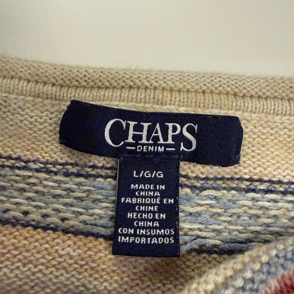 Chaps Fisherman Preppy Fall Striped Cotton Blend Sweater Long Sleeve Crew Neck