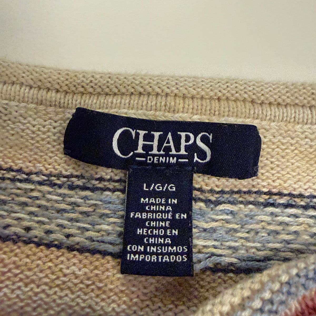 Chaps Fisherman Preppy Fall Striped Cotton Blend Sweater Long Sleeve Crew Neck