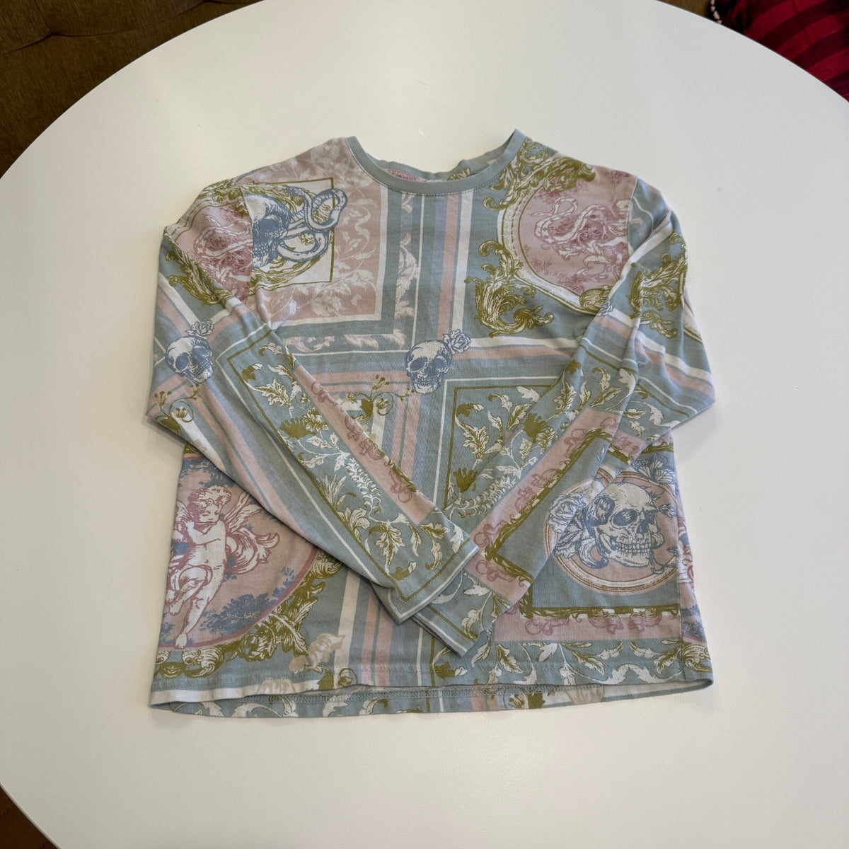 INC International Concepts Women's XS Long Sleeve Cotton Top with Pastel Pattern