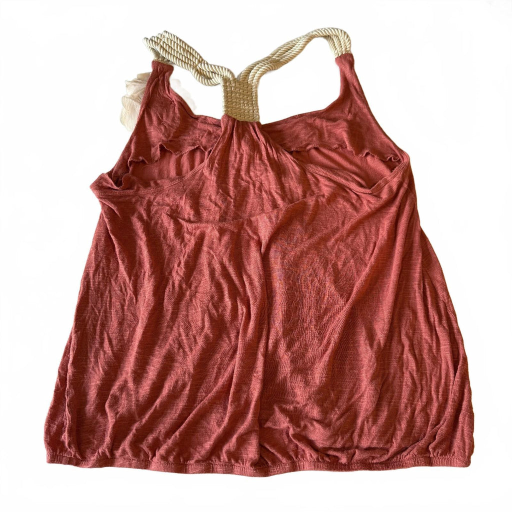 DownEast Y2K Coral Rosette Rope Strap Racerback Bubble Hem Tank Top Women's Sz L