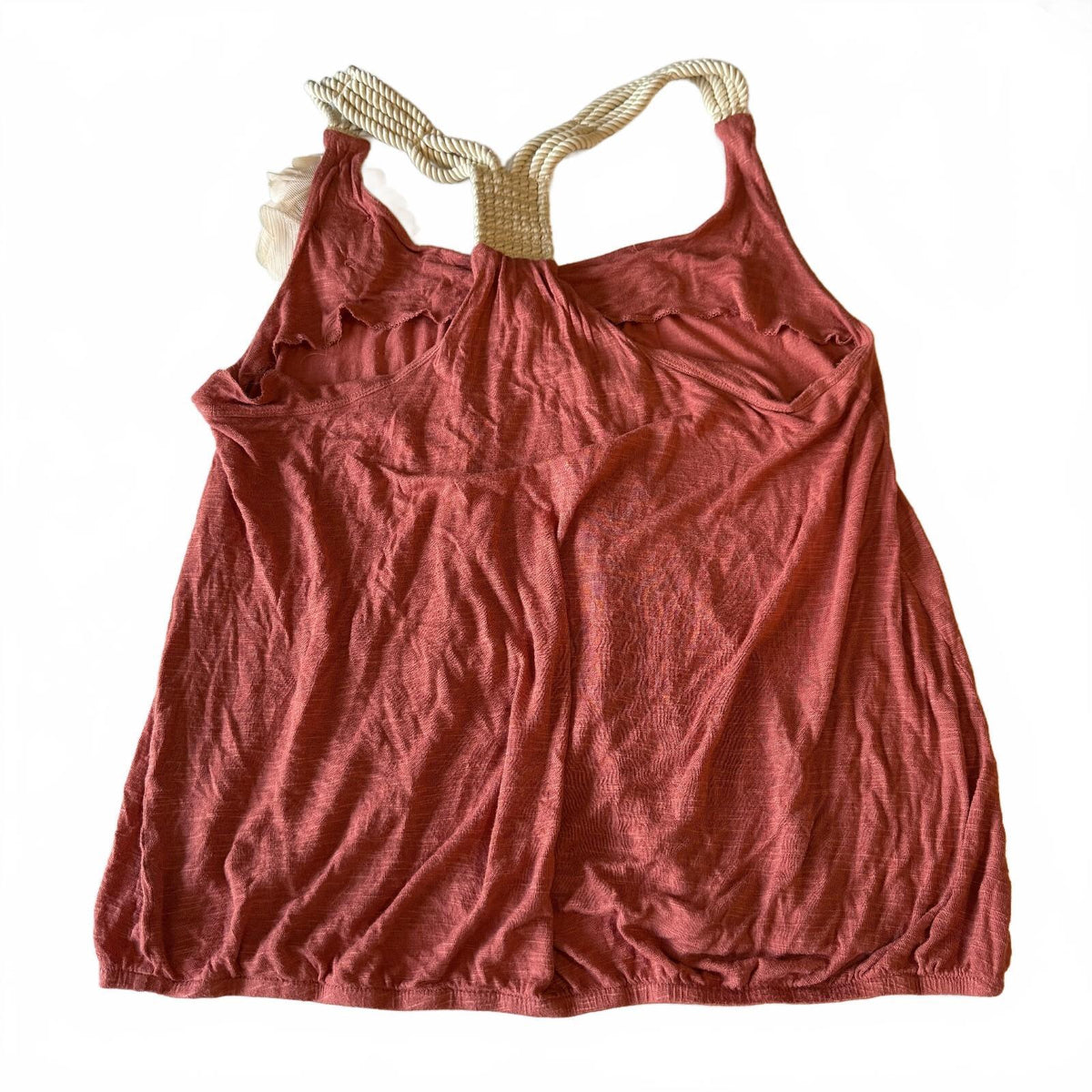 DownEast Y2K Coral Rosette Rope Strap Racerback Bubble Hem Tank Top Women's Sz L