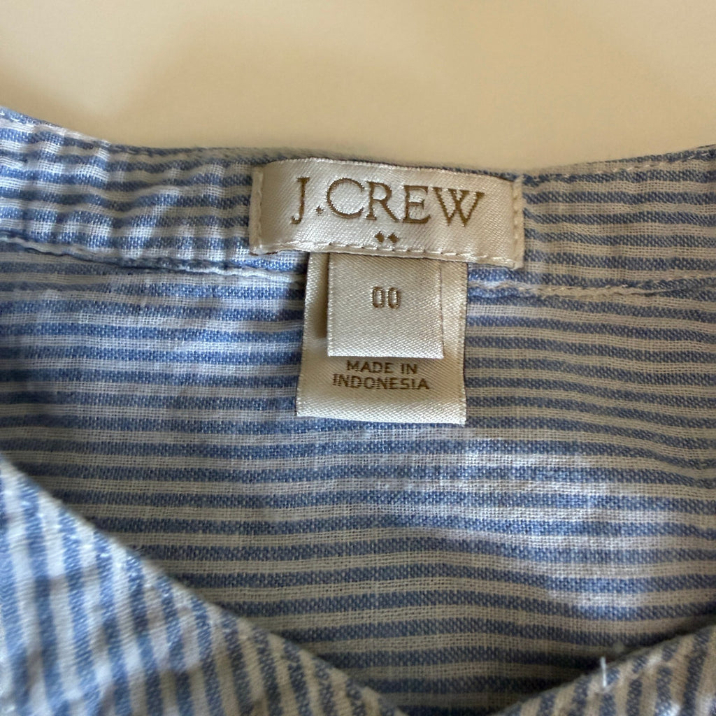Preppy J. Crew Sleeveless Cotton Linen Blue Striped Button Up Women's Sz XS 00