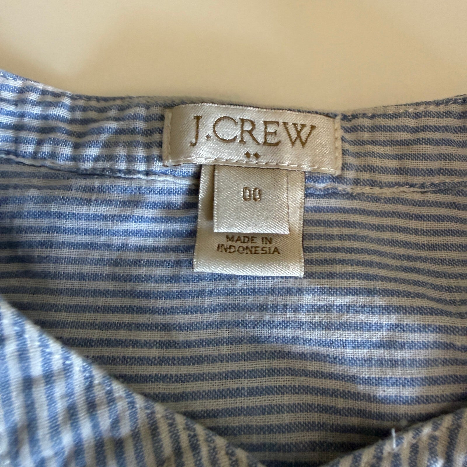 Preppy J. Crew Sleeveless Cotton Linen Blue Striped Button Up Women's Sz XS 00