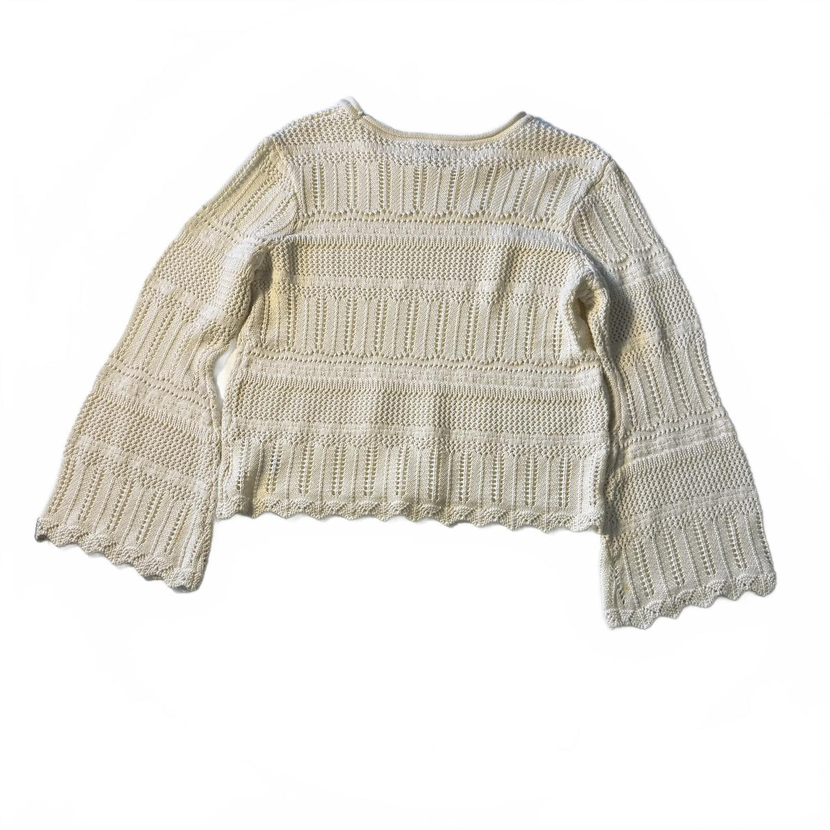 Jessica Simpson Ivory Crochet Knit Sweater Scalloped Hem Boho Cottagecore M