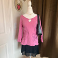 J. Jill Women's Medium Pink Long Sleeve Cotton Top with Floral Embroidery