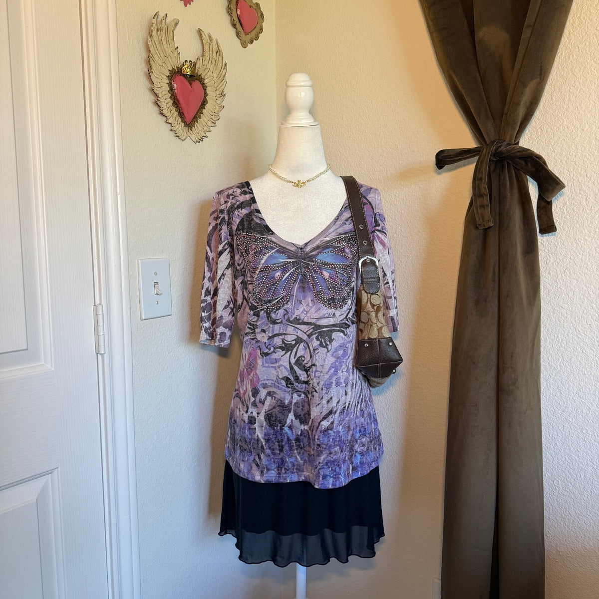 Y2K 90s Butterfly Rhinestone Fairycore Whimsical Apt. 9 Blouse 3/4 Sleeve