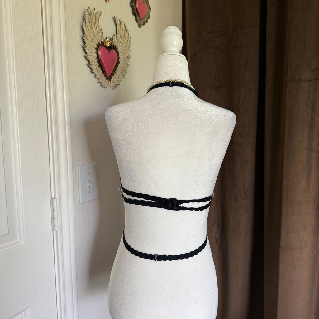 Victoria's Secret Very Sexy 34B Lace Strappy Cage Bra Black White Y2K