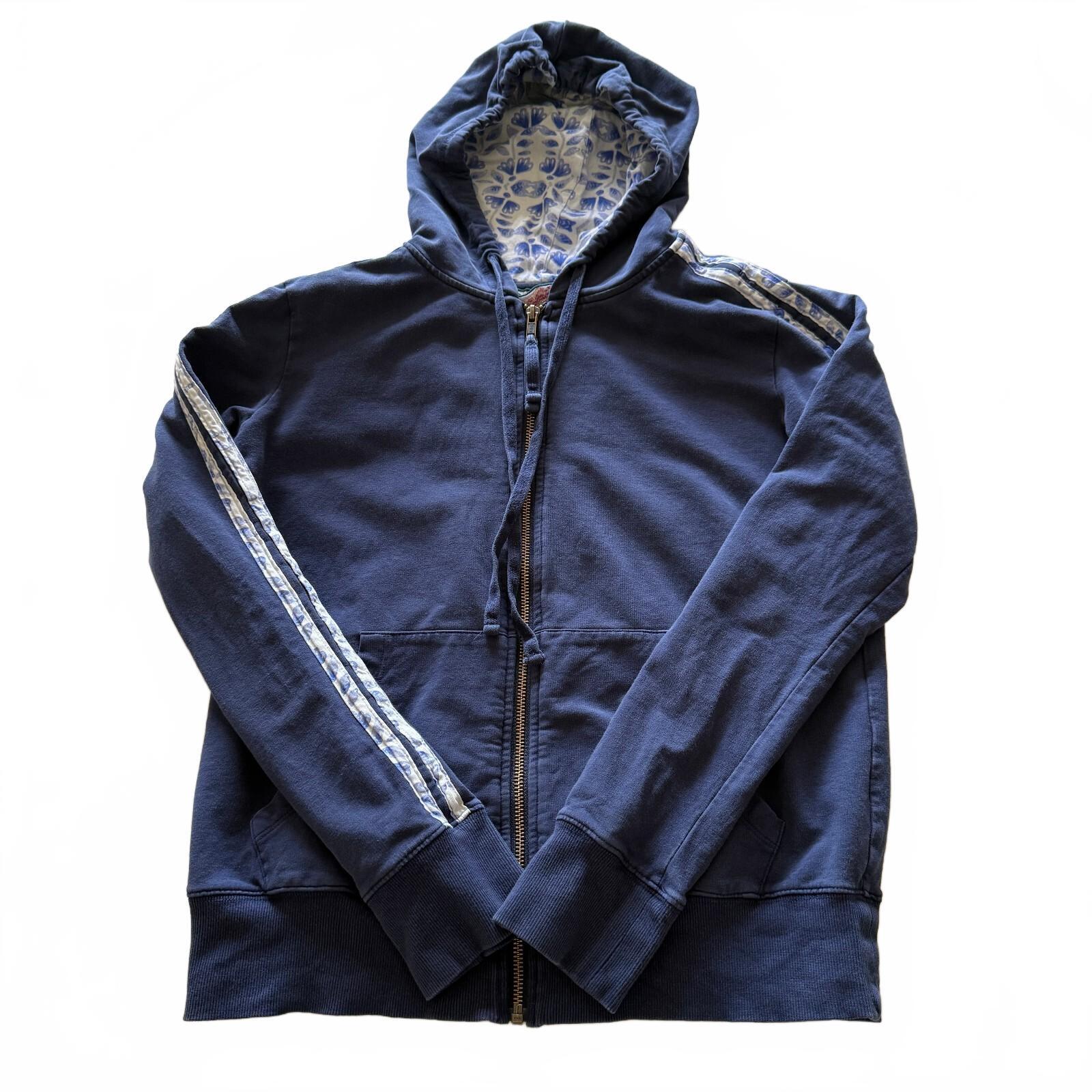 Johnny Was XS Navy Blue Hoodie with Embroidered Floral and Bird Design Cotton XS