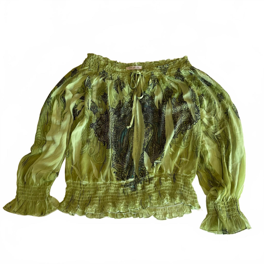 Vintage 1990s/Y2K Elizabeth Arden B Women's Slouchy Boho Printed Blouse Large