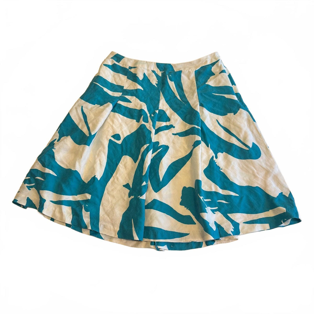 Ann Taylor Women's Silk A-Line Skirt Size 4 Teal and White Abstract Print