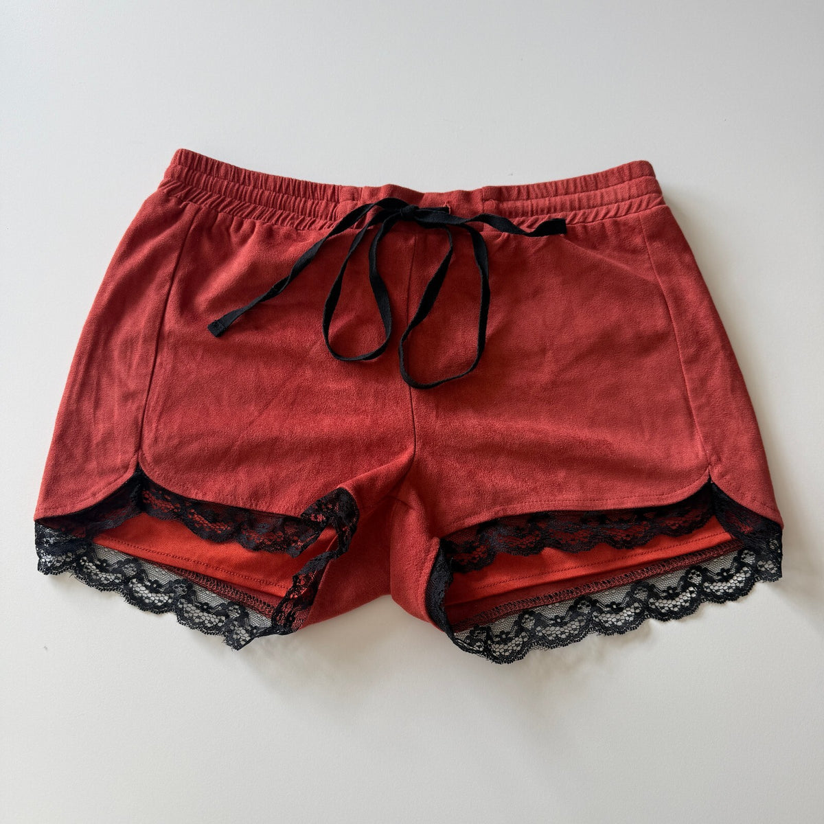 Ethereal Rust Faux Suede Lace Trim Whimsy Cottagecore Boho Mini Shorts Sz Small
