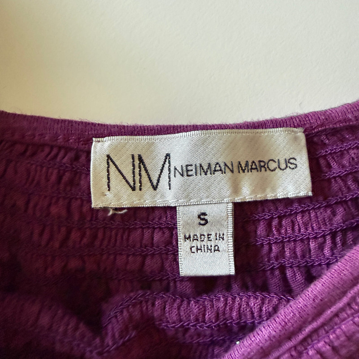 Neiman Marcus Purple Pom-Pom Detail Smocked Fringe Sleeve Boho Festival Blouse