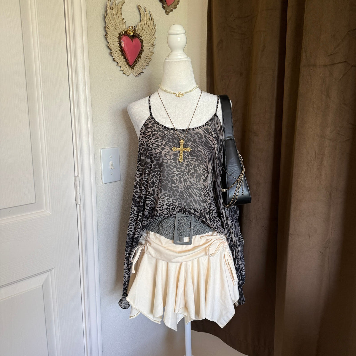 The Addison Story Leopard Print Sheer Cami Swing Top Grunge Y2K Cybergoth M