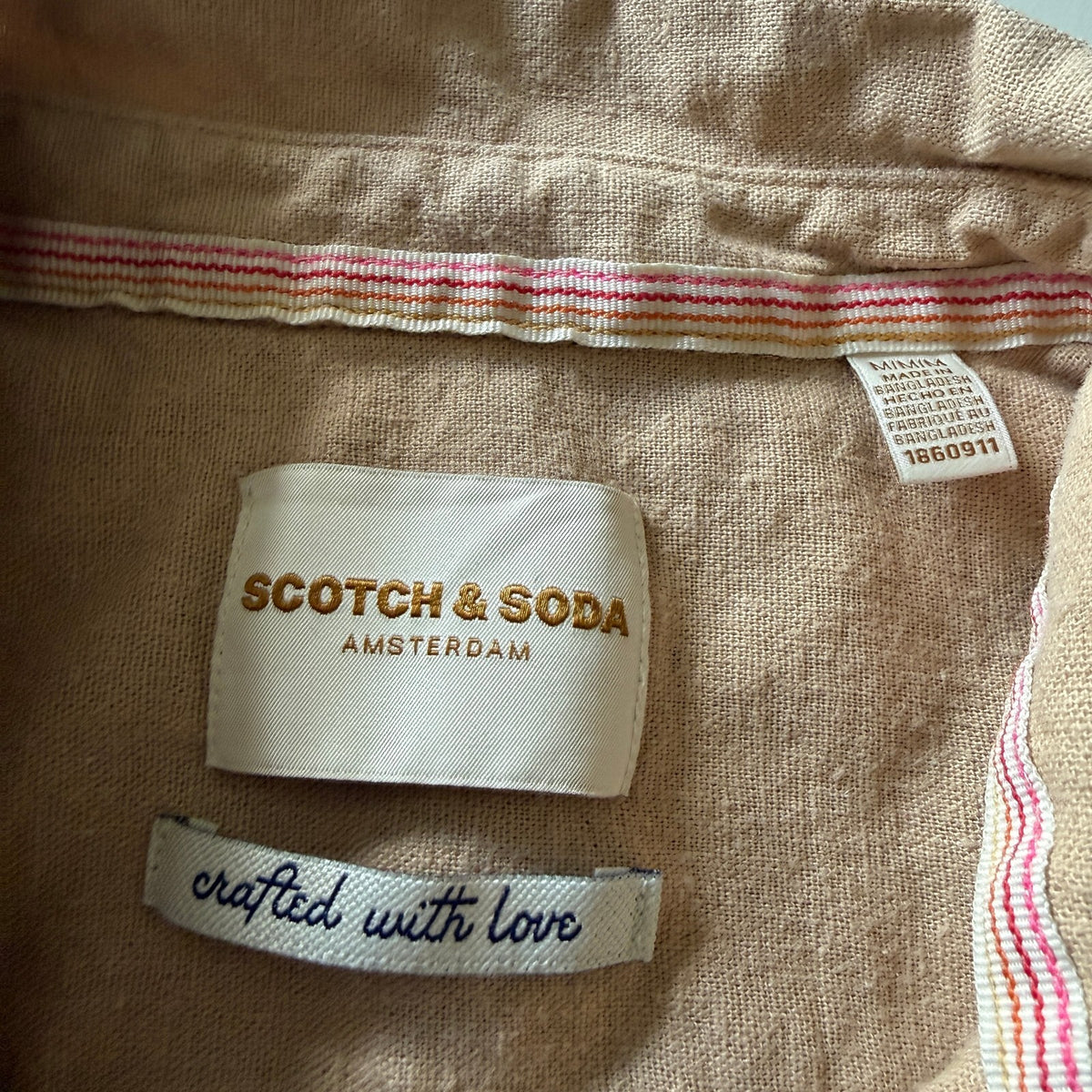 Scotch & Soda Tan Linen Blend Camp Short Sleeve Men's Button Down Sz Medium